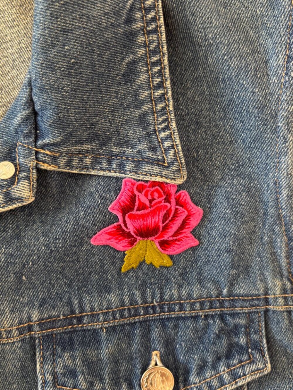 90s Vintage 100% Cotton Denim Vest Embroidered Rose Grunge Twee I.N. Studio S - Picture 3 of 5